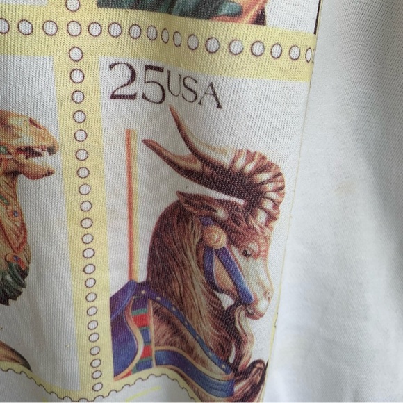 Vintage Postal Stamps Crewneck Sweatshirt Adult Large Mens 80s 90s Sweater Deer - Picture 6 of 9